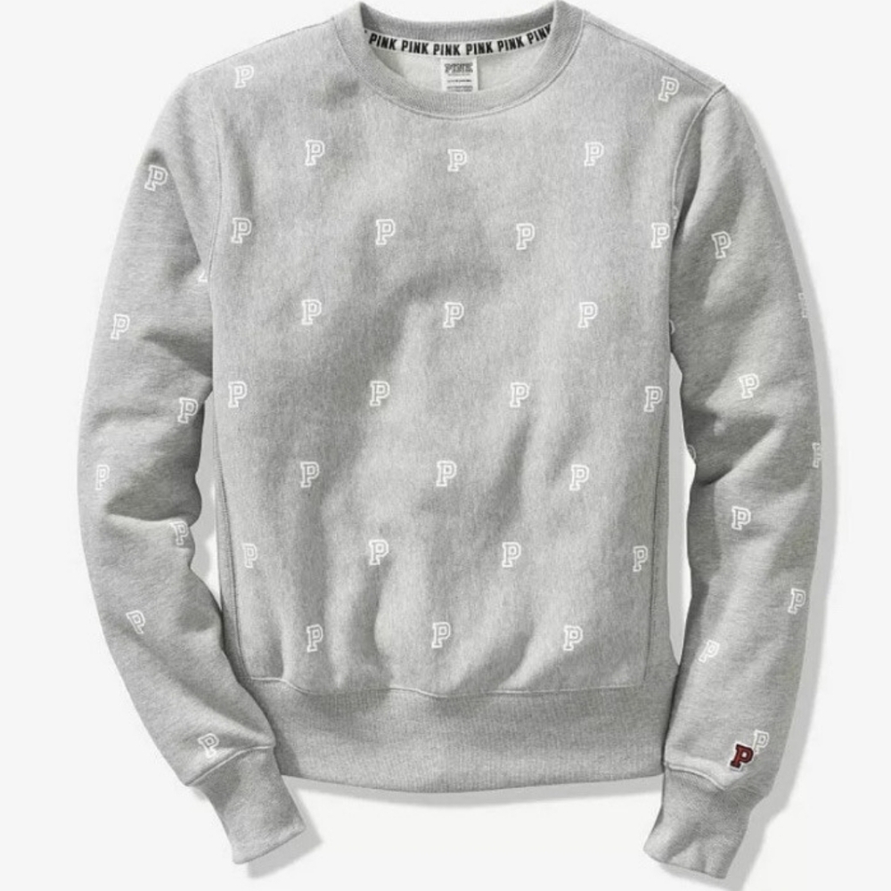 Victoria's Secret Signature P Campus Grey Crew Sweatshirt Size M